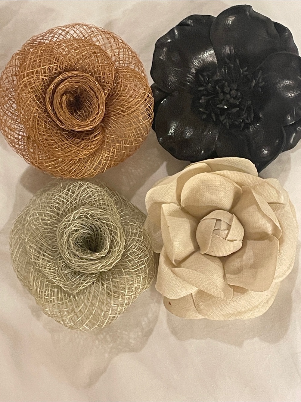 Set of 4 Floral Brooches — Black, Tan, Cream, Sage